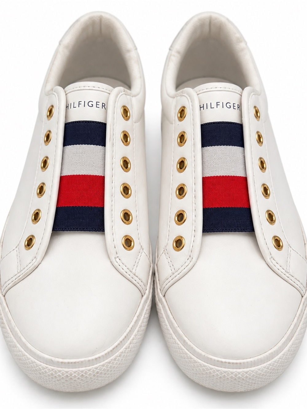 Tommy Hilfiger Kids White Slip-On Sneakers with Red & Navy Stripe